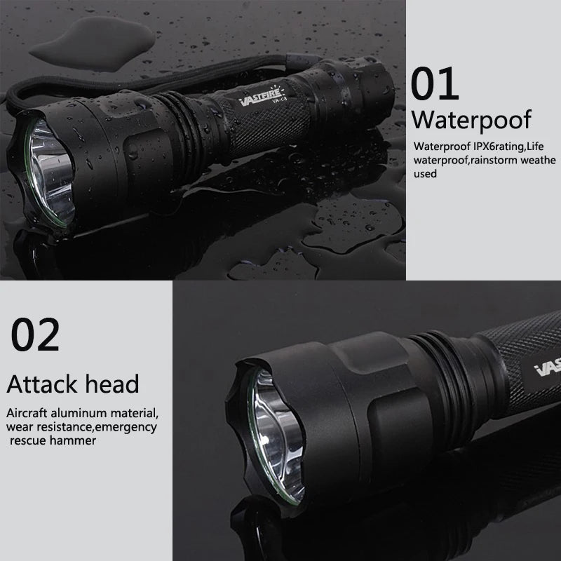 LED Flashlight Hunting Green/Red/White Light Torch Professional Tactical Night Scout Light Set Fish Light USB Rechargeable Torch