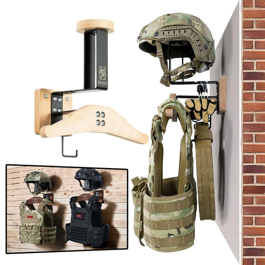 Motorcycle Helmet Holder Wall Mount, Tactical Gear Holder Solid Wood Wall Rack Organizer & Display for Police, Cycling Gear