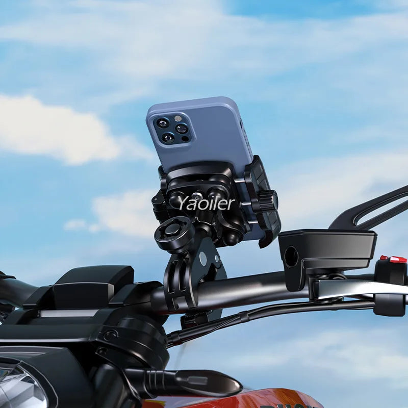 Aluminum Anti-Vibration Motorcycle Phone Mount Holder 1s Lock Camera Friendly Anti-Theft Handlebar for Bike Bicycle Scooter ATV