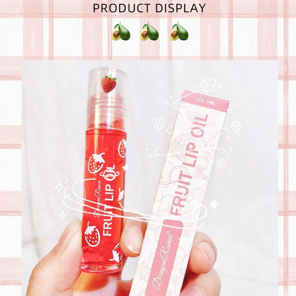 1pc Transparent Hydrating Lip Gloss Fruit Roll-on Balm Lip Makeup Primer Moisturizing Clear Lip Oil Long Lasting Cosmetics