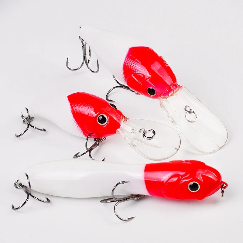 1 Pcs Luminous Bait Red Head White Body Floating Water Mino Plastic Hard Bait Bionic Bait Luminous Submerged Pencil Fishing Gear