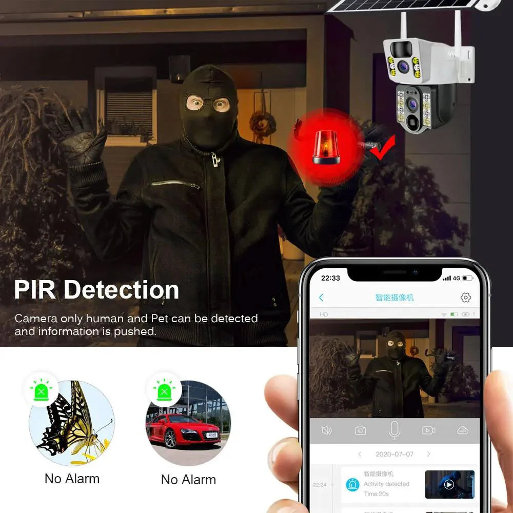 V380 Wireless 4G Sim Card Solar Camera 4K 8MP Dual Lens WiFi Surveillance Camera PIR Security Outdoor Waterproof IP PTZ CCTV
