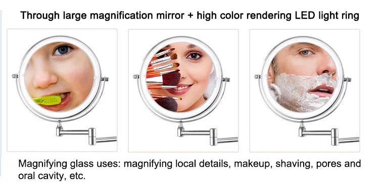 Wall Folding Makeup HD Mirror Double Side Fill Light Magnifying USB Charging Led Tricolor Dimming Bathroom Cosmetic Mirrors