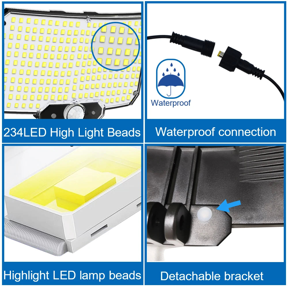 234LED Solar Light Outdoor Waterproof With Motion Sensor 3 Lighting Mode Security Light Solar Flood Light for Garden Garage Yard