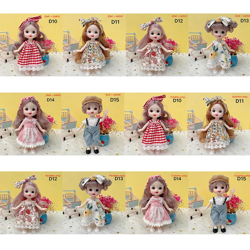 17cm Mini Doll 13 Movable Joint Doll With 3D Big Eyes DIY Toy Doll With Clothes Dress Up 1/12 Fashion Doll Children Girls Gift