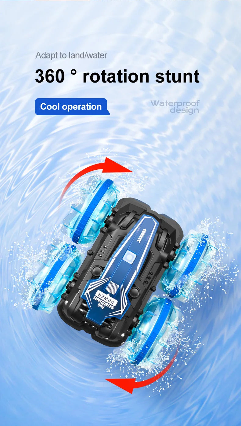 New LED Amphibious RC car Dual remote control waterproof stunt car double side flip drift drive 360 ° rotation rc cars Kids toy