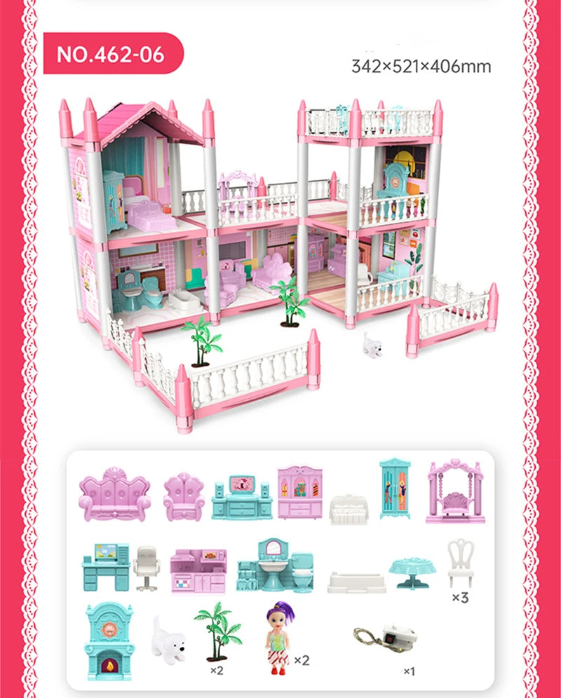 Children Montessori House 3d Assembled Lighting Diy Manual Doll House Villa Set Princess Castle Girl's Puzzle Toy Birthday Gift