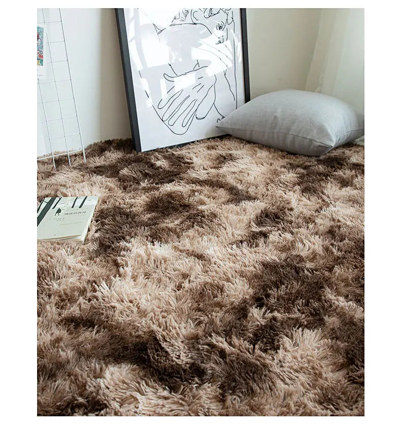 Soft Area Rugs For Bedroom Fluffy, Non-slip Tie-Dyed Fuzzy Shag Plush Soft Shaggy Bedside Rug, Tie-Dyed Living Room Carpet