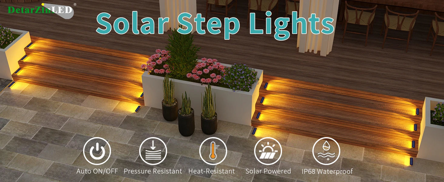 LED Step Lamp Stair Light Outdoor IP68 Waterproof Solar Light With Lens Anti-theft Design Decor Lighting For Garden Deck Path