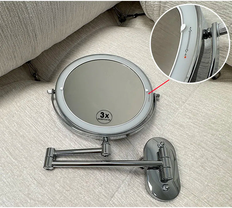 Wall Folding Makeup HD Mirror Double Side Fill Light Magnifying USB Charging Led Tricolor Dimming Bathroom Cosmetic Mirrors