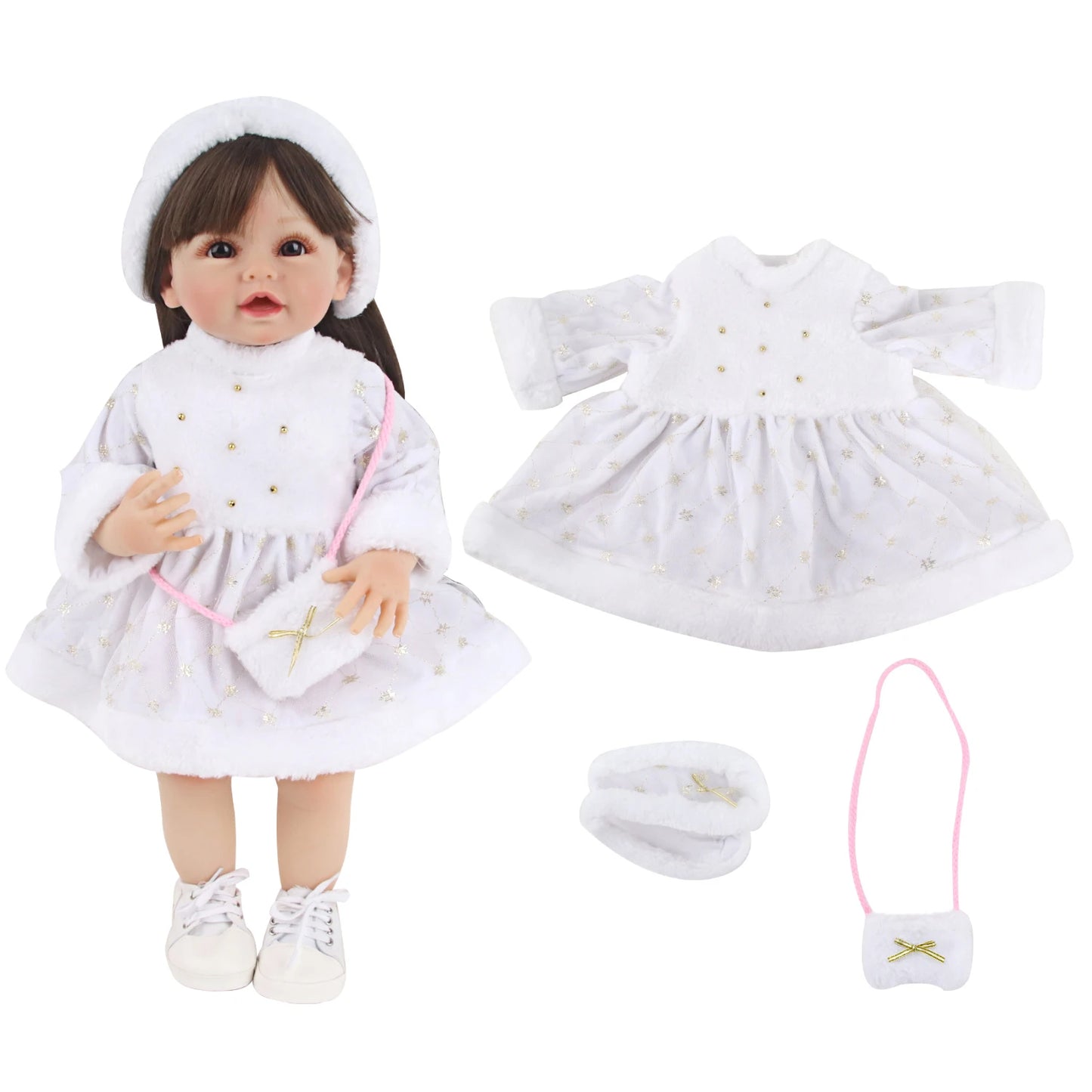 55CM 22 Inches Baby Reborn Girl Doll Full Body Soft Silicone Cute Newborn Dolls With Shoes,Clothes Girl's Best Gift Festival Toy