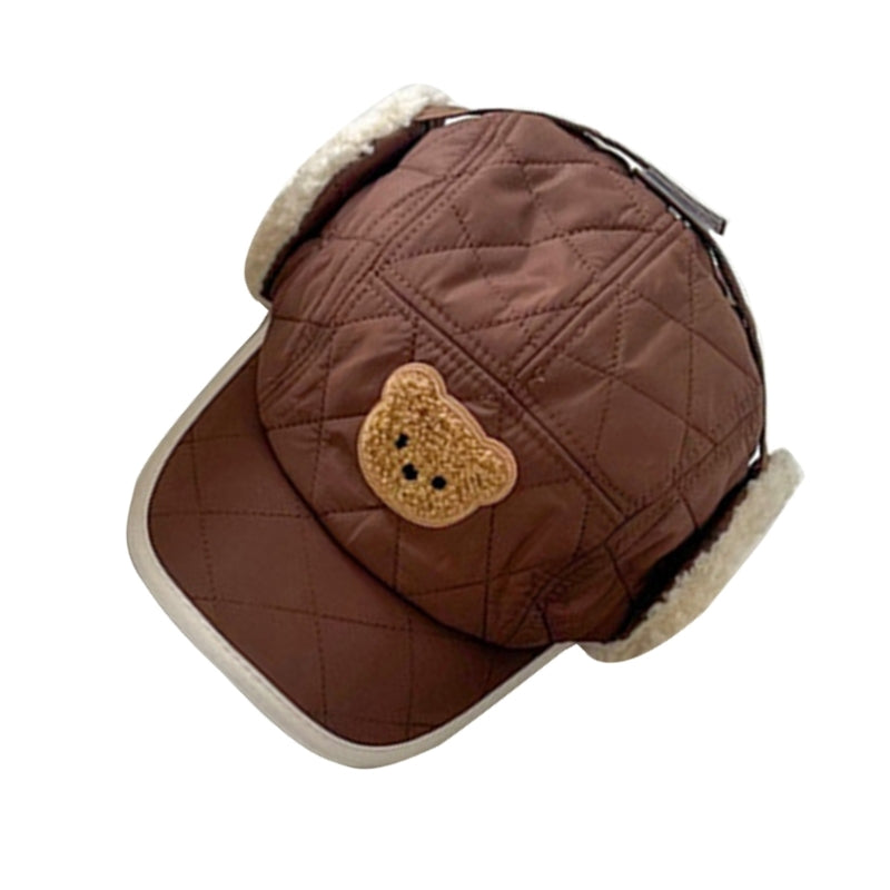 Baby Warm Beanie Cosy Kids Winter Hat Cartoon Bear Pattern Earflap Caps Outdoor Essential for 2-7T Boys Girls