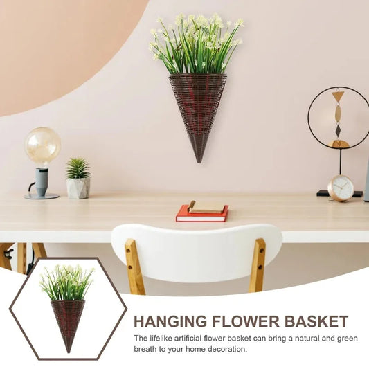 3pcs Rattan Wall Hanging Flower Vase Pot Wall Net Art Flower Basket Rural Garden Interior Balcony Artificial Decoration Home