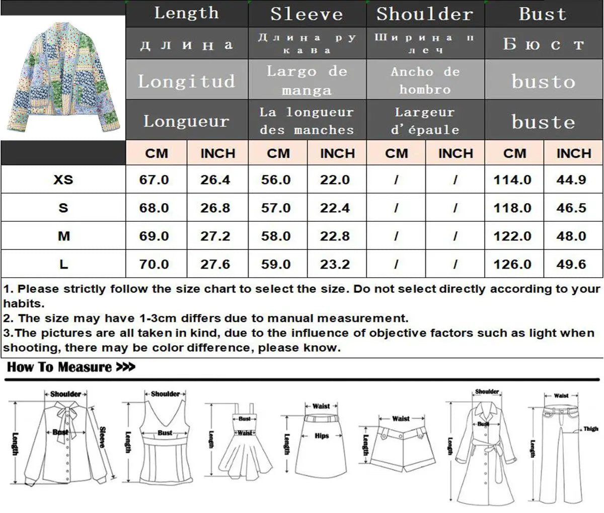 TRAFZA 2023 Winter Women's Vintage Print Cotton Coat Woman Single Breasted Quilted Jacket O-Neck Open Front High Street Outcoat