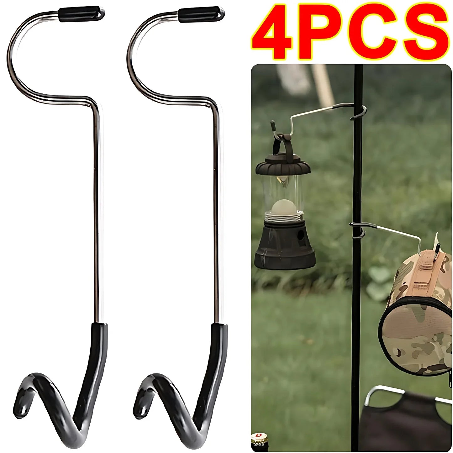 1/2/4Pcs Stainless Steel Light Stand Holder Hook Portable Tent Pole Lamp Hanger Hunting Fishing Lantern Hanger Outdoor Accessory