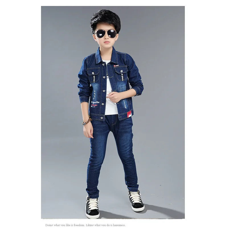 Boys Spring and Autumn Children's Two Piece Set for Kids Clothing Boys Denim Set