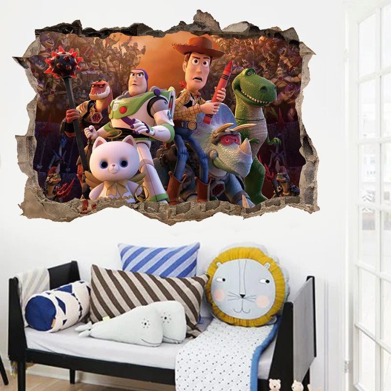 3D Broken Wall ToyStory Sherif Woody Wall Stickers For Kids Rooms Living Room Bedroom Kindergarten Wall Decoration Movie Poster