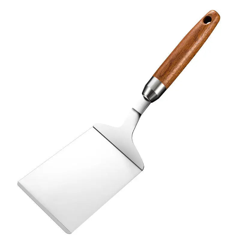 Stainless Steel Square Head Steak Cooking Spatula Wood Handle  Pizza Shovel Pancake Beef Turner Scraper BBQ Utensils For Kitchen