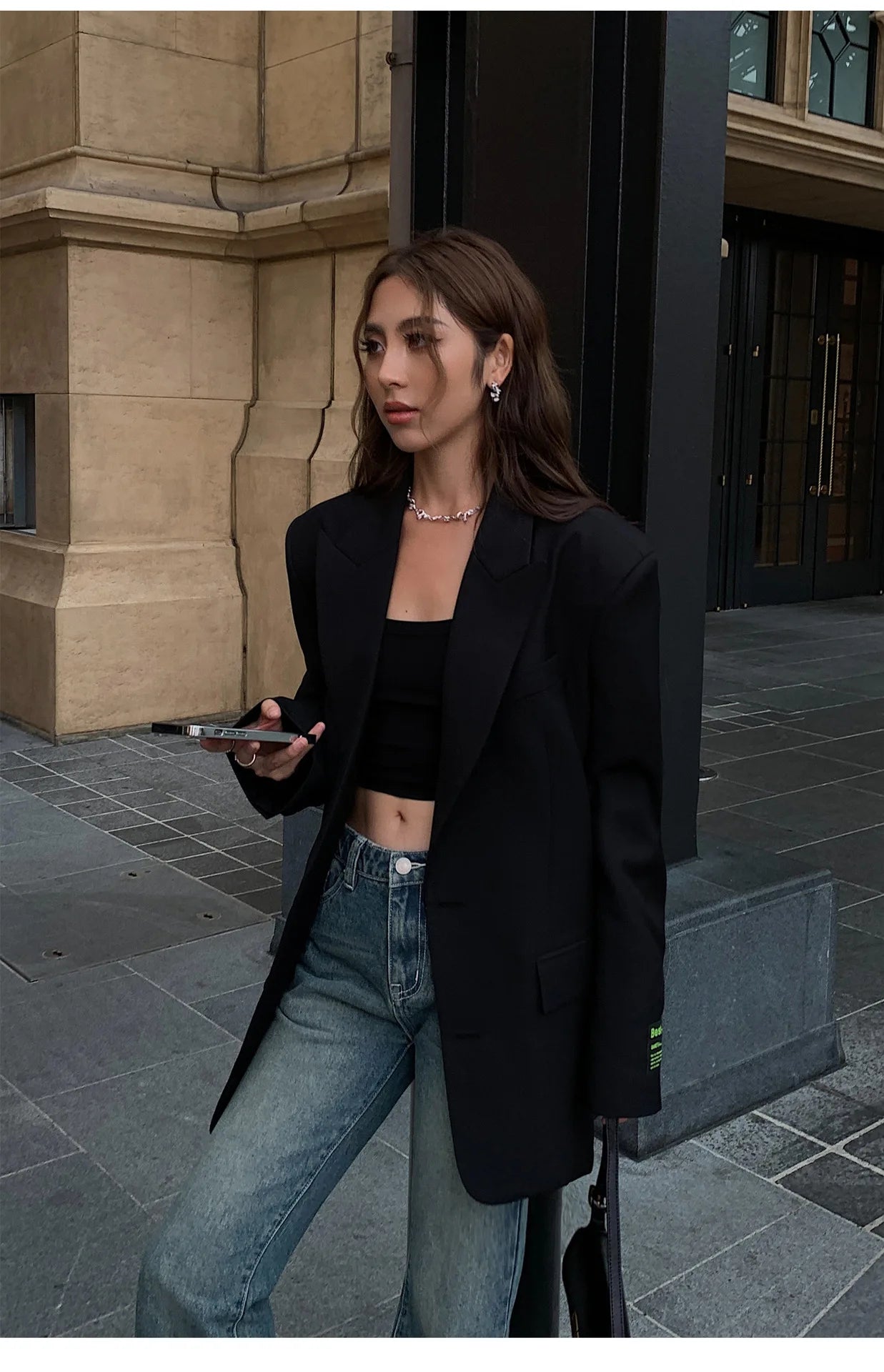 Women's Suit Jacket Loose Classic Coat Office Lady Blazer Wide Shoulder Fashion Clothing Chic Outwear Outfits Femme Stylish Tops