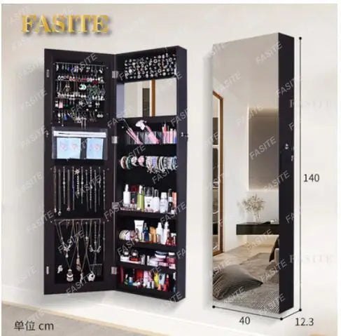 Full-length mirror wall-mounted mirror with lamp multifunctional jewelry cabinet storage cabinet