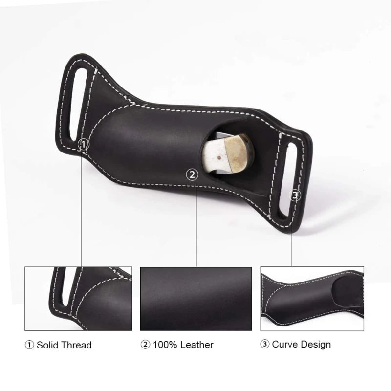 Folding Knife Case Holder Vintage Genuine Leather Knife Sheath Belt Loop Outdoor Hunting edc Knives Holster