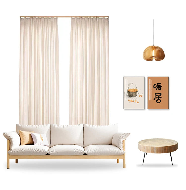 Japanese Sample Linen Tulle Curtains for Living Room Bedroom Room Hotel Wooden Gauze Window Famous Beige Voile Versatile Custom