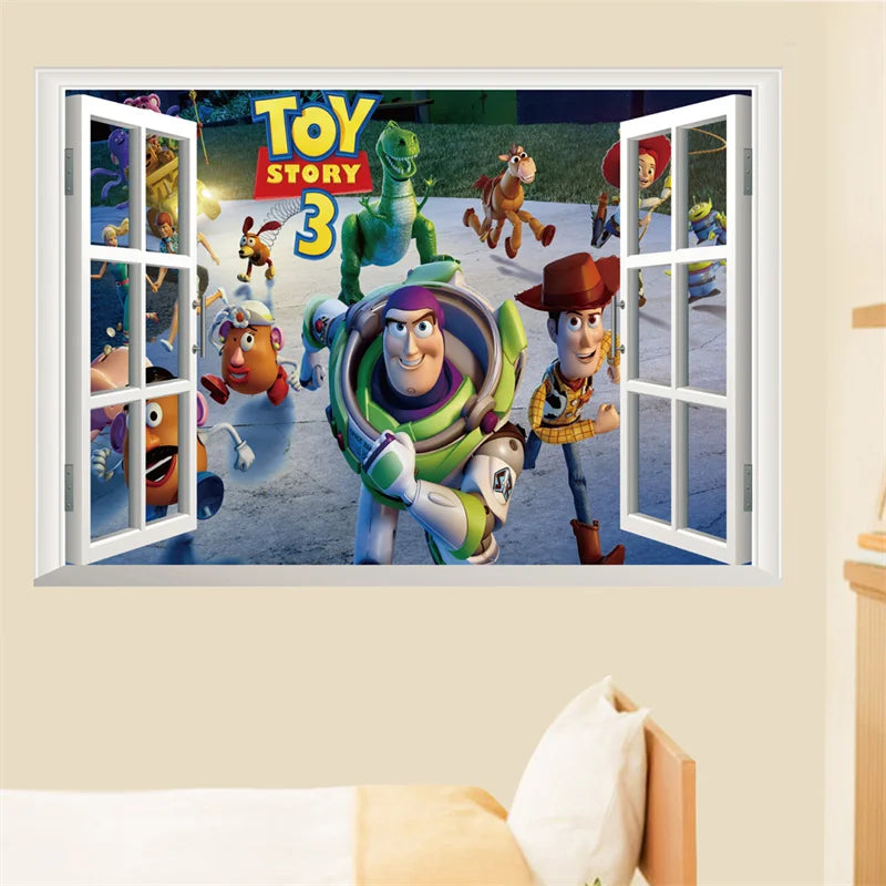 3D Broken Wall ToyStory Sherif Woody Wall Stickers For Kids Rooms Living Room Bedroom Kindergarten Wall Decoration Movie Poster