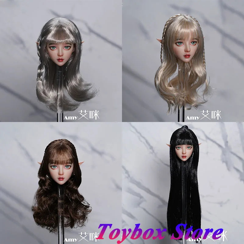 In Stock KID KING KKP003 1/6 Scale Beauty Girl Delicate Head Sculpt Sliver Curl Hair Decoration Model Toys For 12" Female Body