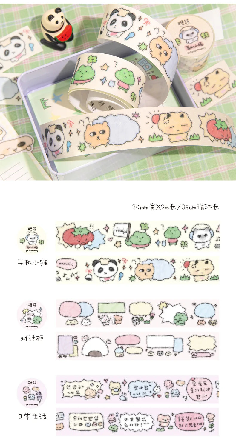 Cute Cartoon Washi Tape Flash Film Dialogue Hand Account Decorative Tape Collage Planner DIY Stationary Stickers