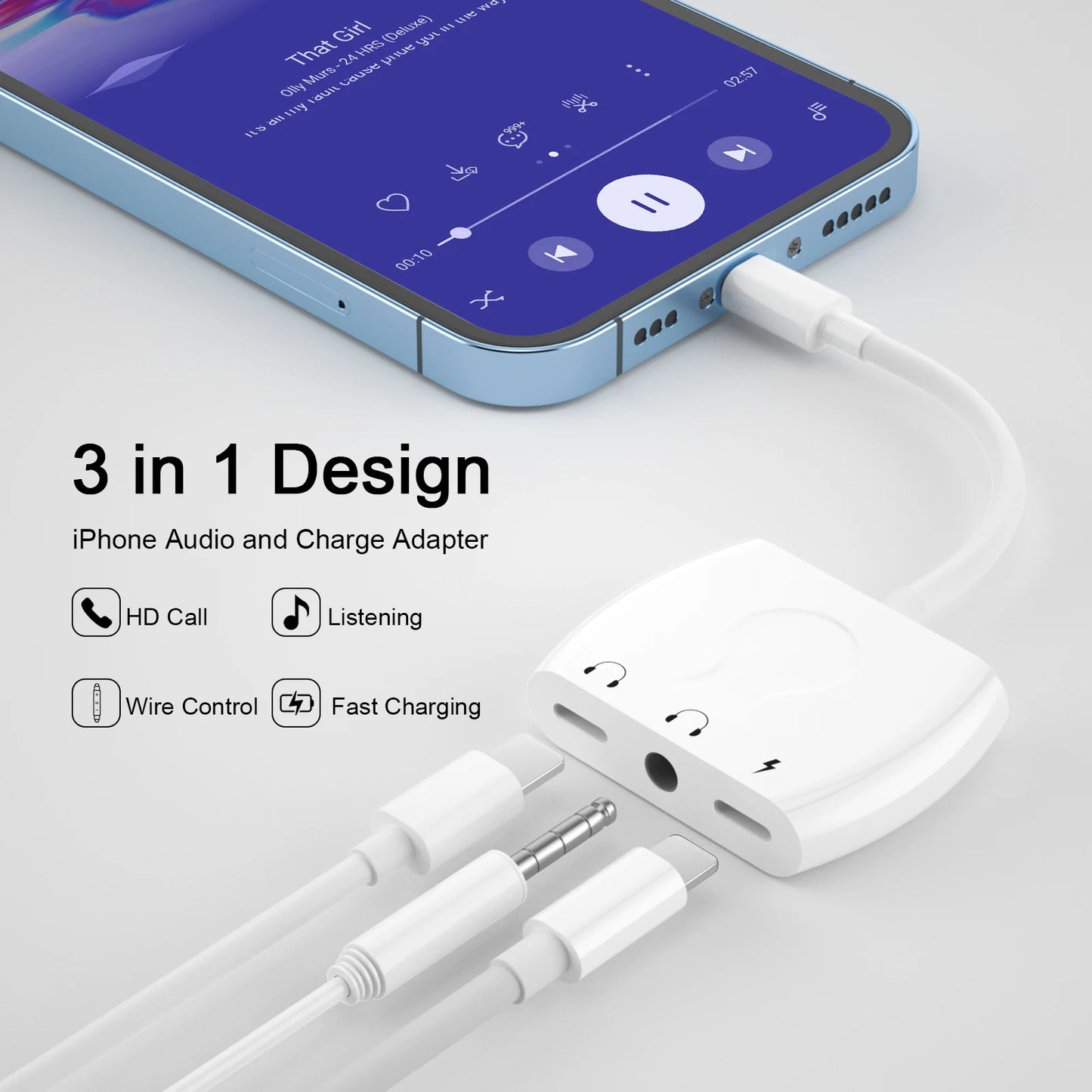 Lightning iPhone to Dual 3.5mm Aux Audio Headphone/Earphone Jack Adapter/Splitter/Cable Cord/Connector/Dongle with Charging