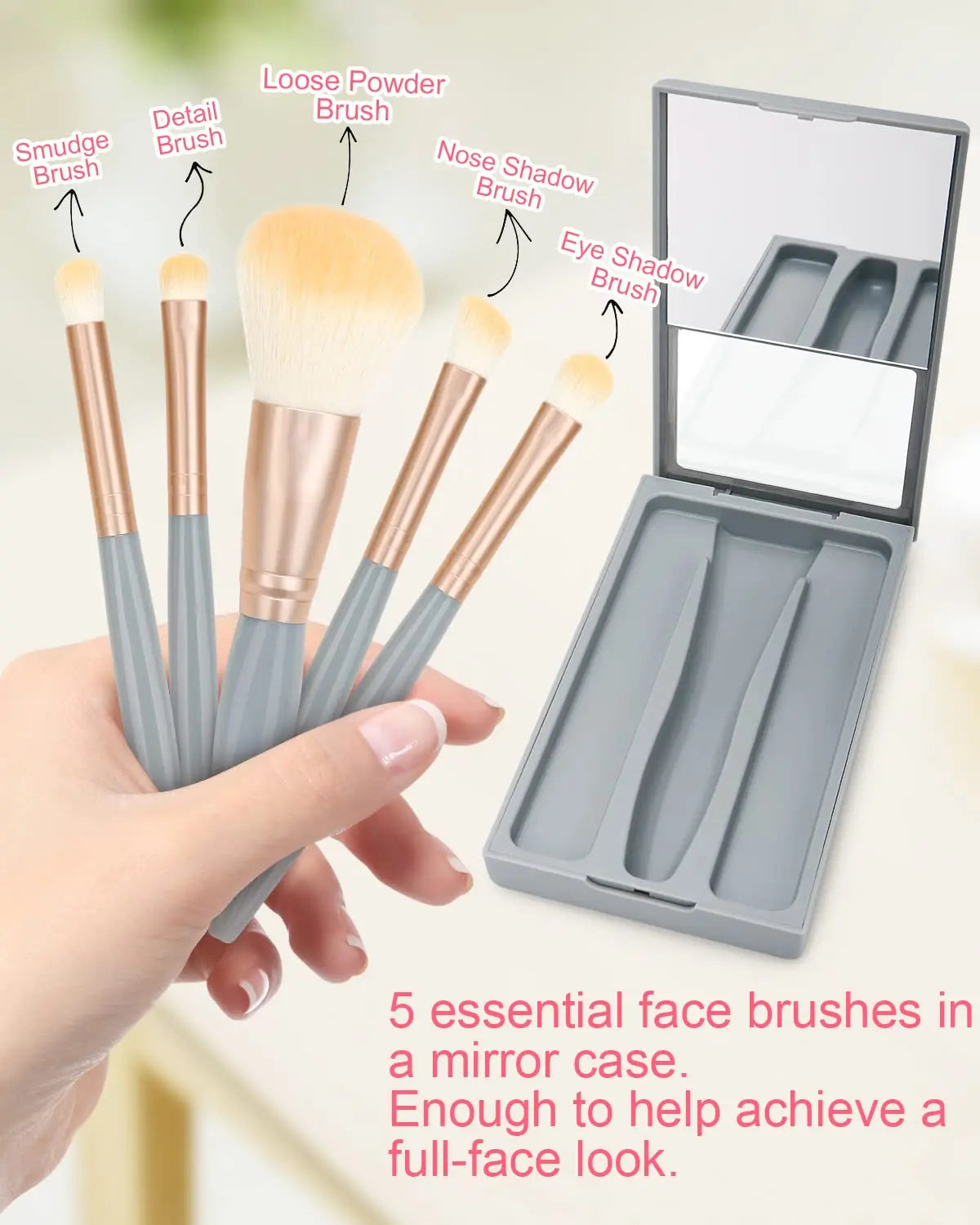 Personalized Travel Makeup Brush Box Set with Mirror Custom Cosmetic Brush Organizer Wedding Bridesmaid Party Gifts for Her/Mom