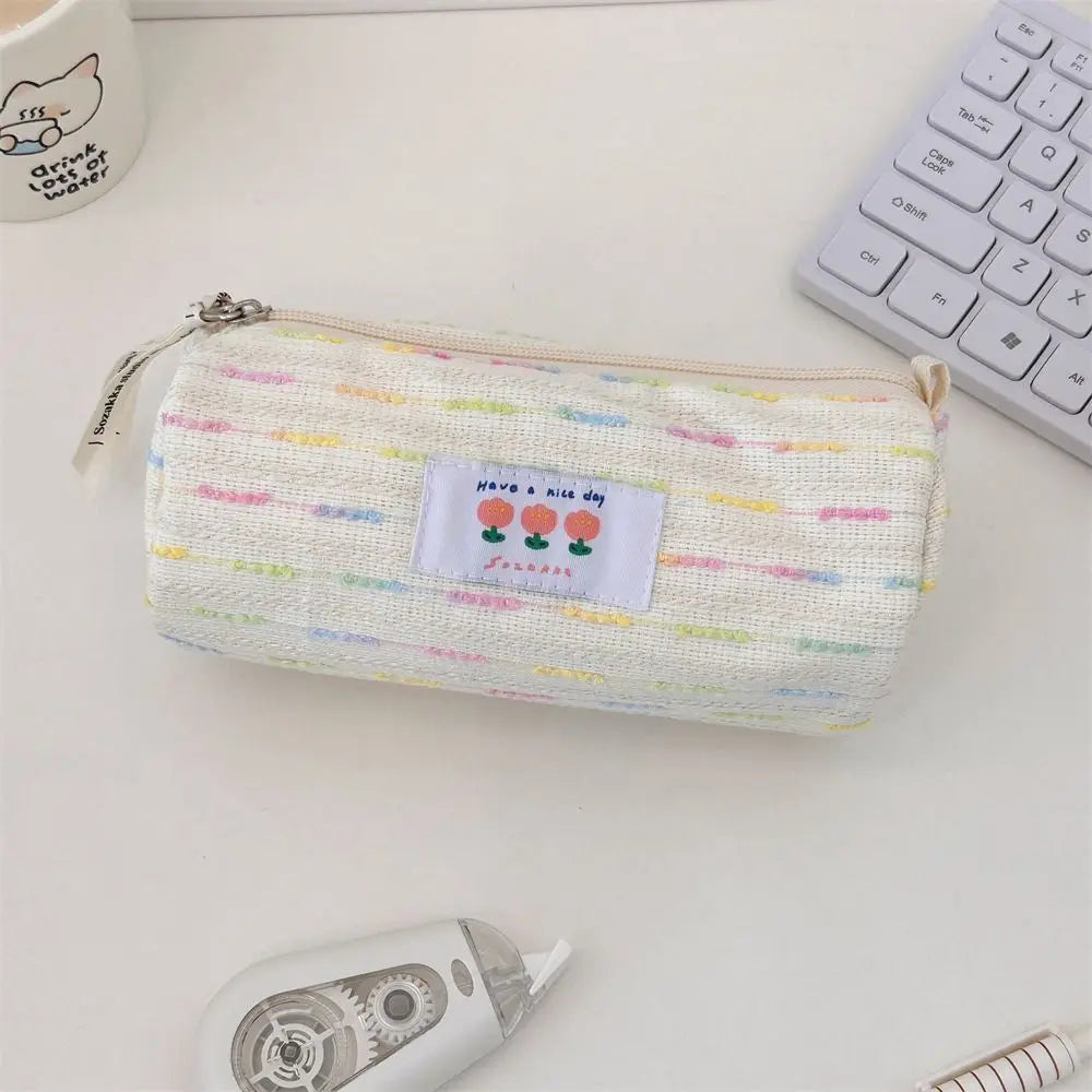 Gift Embroidered Pencil Case Large Capacity Stationary Case Stationary Storage Pouch Cosmetic Bag