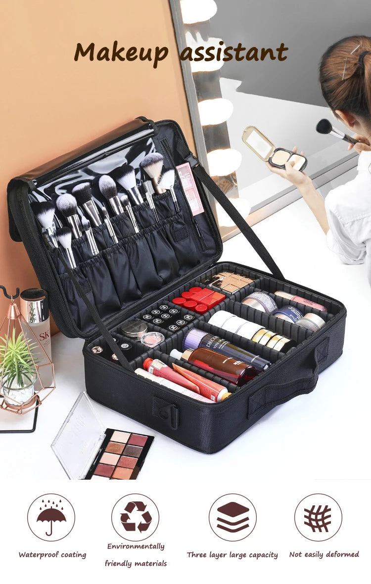 Professional Cosmetic Bag for Women Leather Cosmetic Bags Waterproof Oxford Large Capacity Travel Makeup Case for Makeup Artist