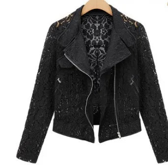 Lace Biker Jacket 2021 Autumn New Brand High Quality Full Lace Outwear Leisure Casual Short Jacket Metal Zipper Jacket FREE SHIP