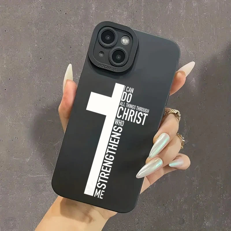 Phone Case For iPhone 16 15 14 11 12 13 Pro Max Mini 7 8 Plus X XR XS Max SE 2020 2022 Black Cross Print Shockproof Soft Cover