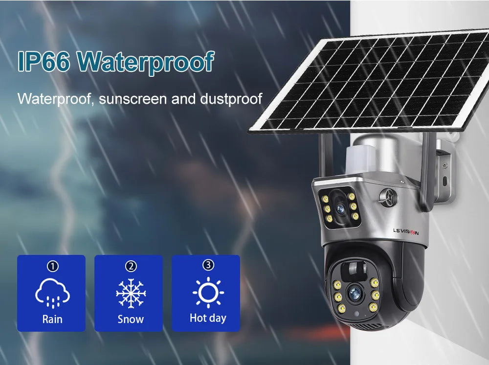 LS VISION 4K 8MP Dual Screen Solar Camera Outdoor Wireless 4G/WiFi PTZ Dual Lens Security Protection Auto Tracking CCTV Cameras