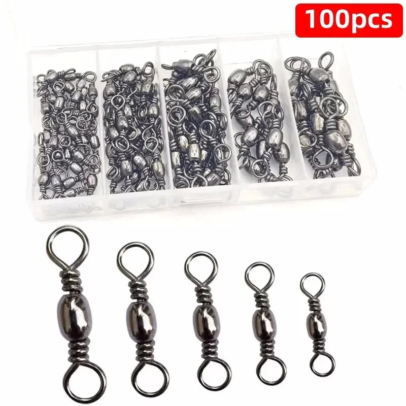 Fishing swivel 100 pieces carbon steel swivel fishing line connector micro swivel solid ring fishing gear