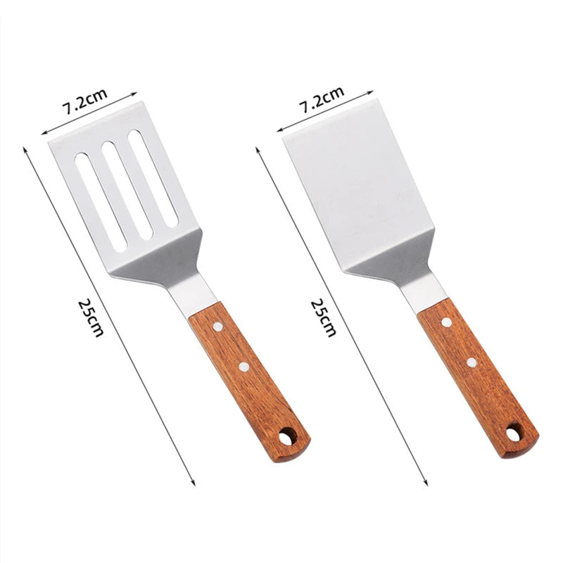 Stainless Steel Wooden Handle Cooking Spatula Steak Pancake Frying Shovel Teppanyaki Scraper Barbecue Tool Kitchen Accessories