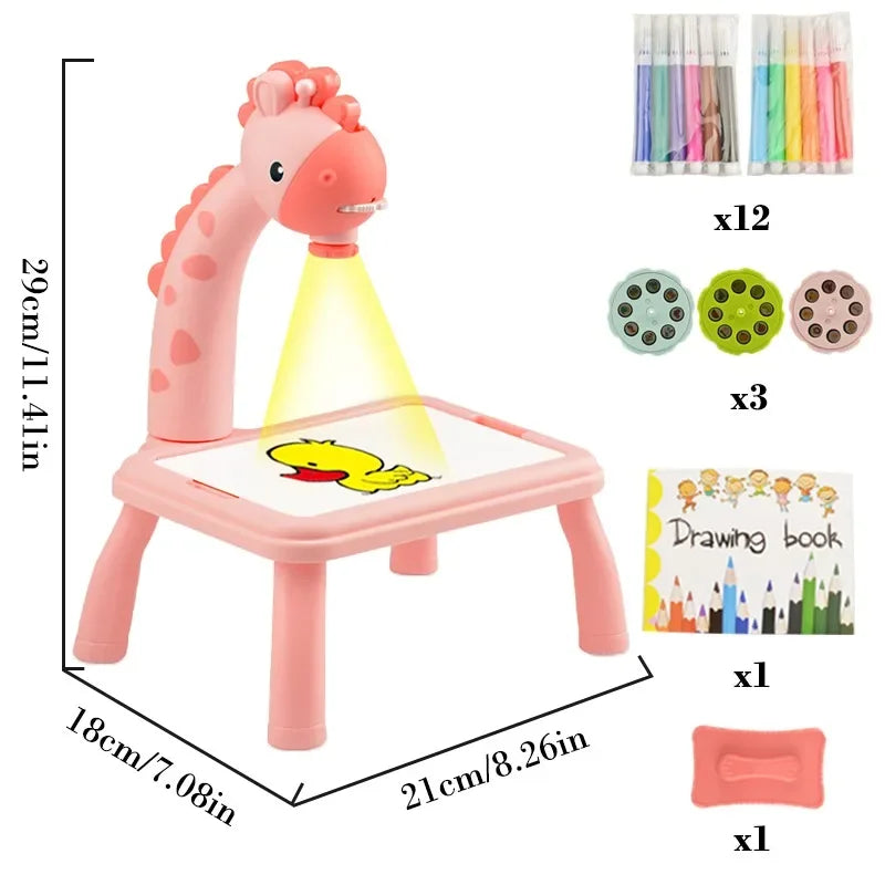 New Funny Drawing Table Mini Led Projector Drawing Board Art Kids Painting Board Baby Learning Draw Paint Tools Children Toy