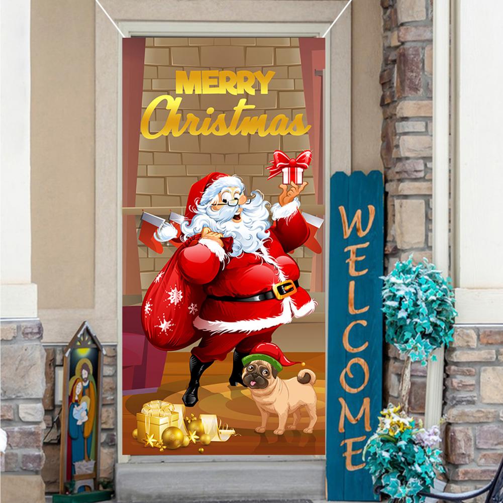 Christmas Door Christmas Door Cover Dog Xmas Tree Gift Decor Outdoor Photo Door Curtain Creative Christmas Hanging Cloth Blanket