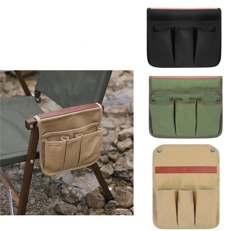 Camping Chair Armrest Storage Bag Canvas Folding Chair Organizer Side Pocket Pouch Bag for Outdoor Camping Picnic Fishing Bag