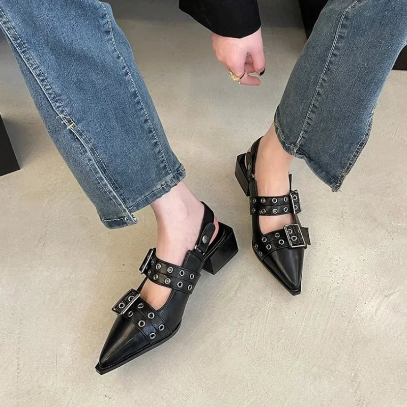 2024women's sandals summer  Ballet flats women Pointed rivet single shoe Platform Women Sandals zapatos de mujer tendencia