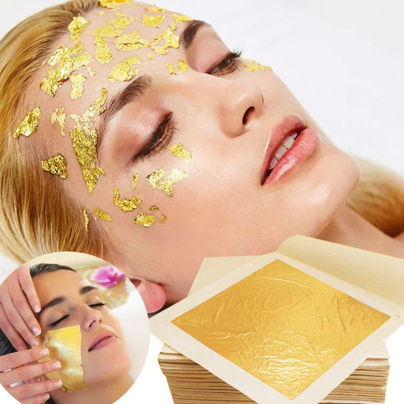 Gold Leaf Real Gold Foil for Cake Decoration Serum Arts Craft Paper Gilding 100pcs 8x8cm 24K Gold Leaf Sheets