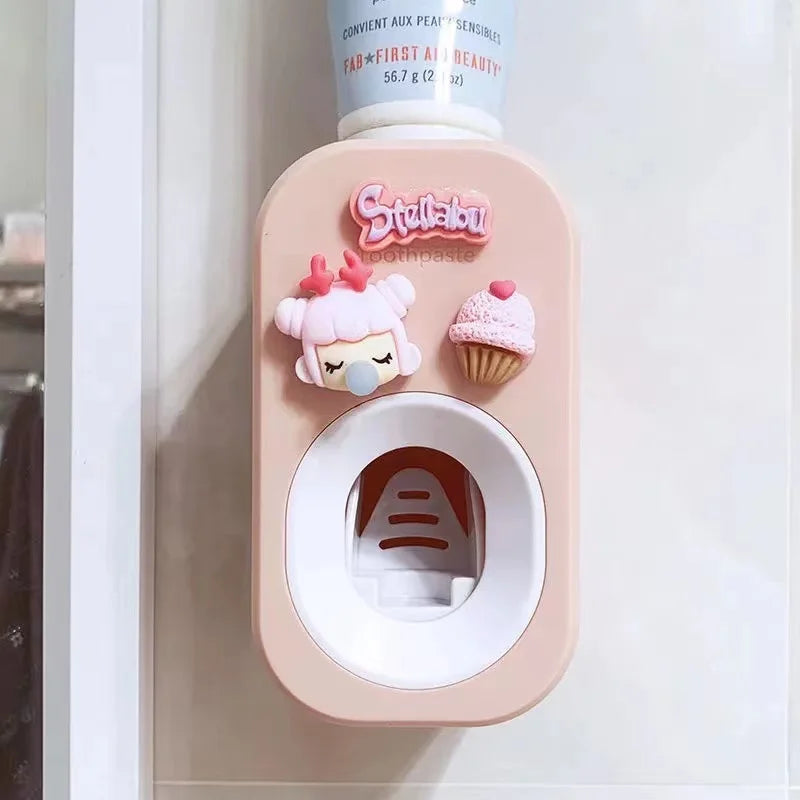 Automatic Kids Toothpaste Dispenser Toothpaste Squeezer for Children Household Cartoon Toothbrush Holder Bathroom Accessories