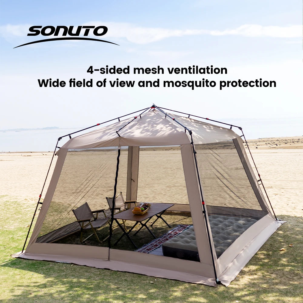 Sonuto Outdoor Canopy Tent Automatic Quick-Opening Aluminum Pole Camping Rainproof Beach Fishing Mosquito Net Sunshade Pergola