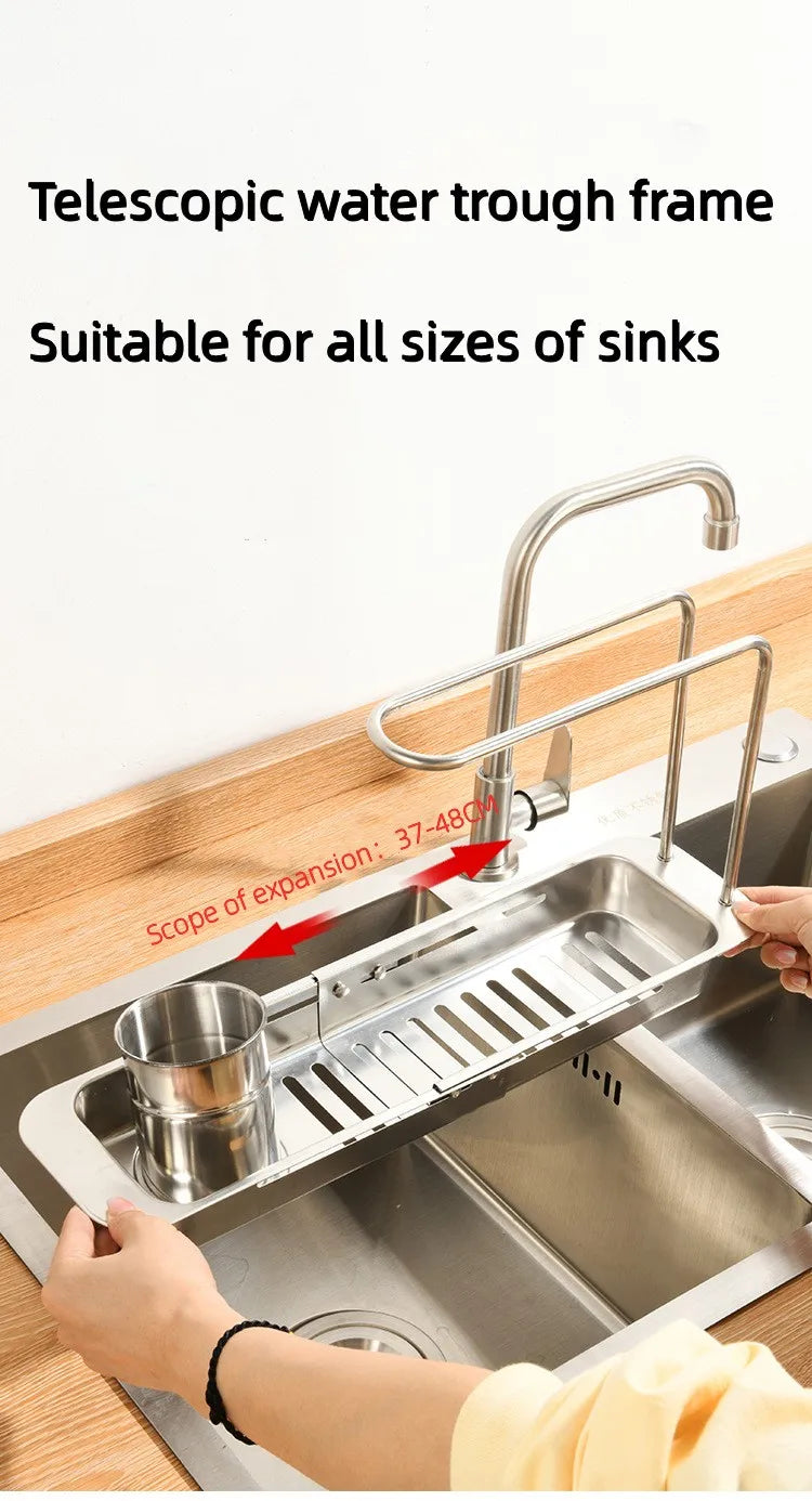 0136Telescopic  sink shelf kitchen Telescopic  sink holder  sink sponge basket rack holder Telescopic  sink  holder