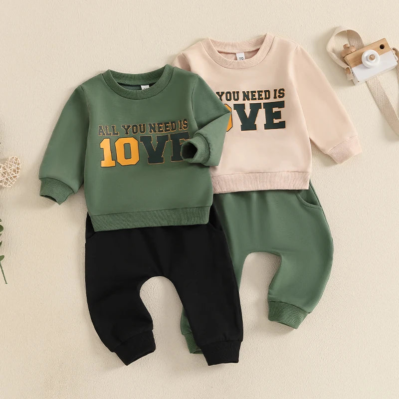 2024-07-23 Lioraitiin Baby Boys Pants Set, Long Sleeve Crew Neck Letter Print Sweatshirt with Elastic Waist Pants Infant Clothes