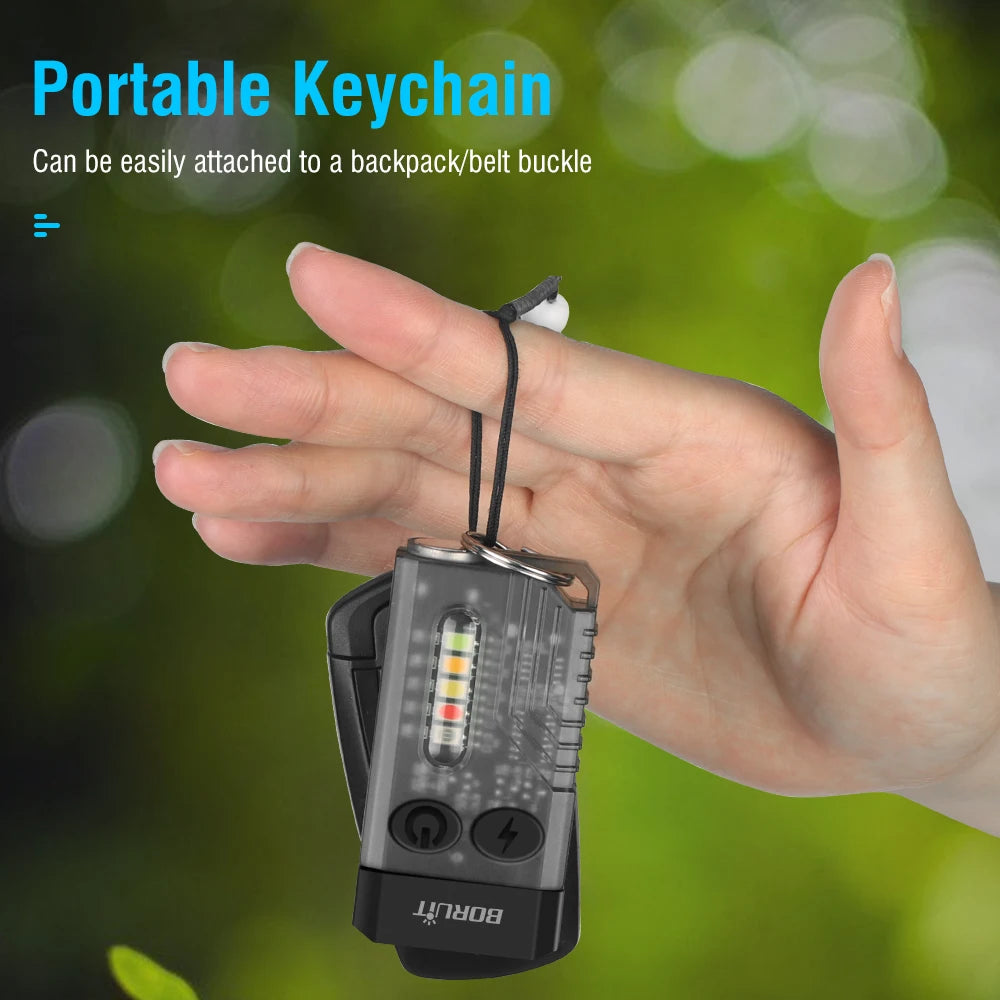 BORUiT V10 EDC Keychain Flashlight Type-C Rechargeable Lamp Camping Fishing Torch With Magnet UV Light