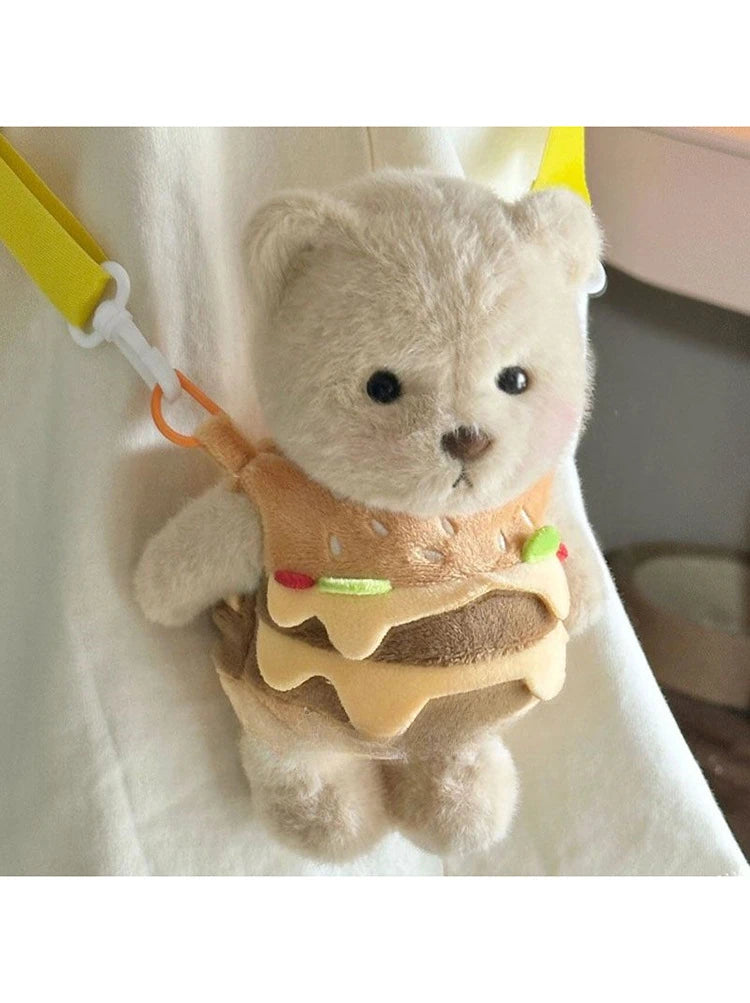 Cute Bear Crossbody Bags for Girls Soft Plush Doll Bear Shoulder Bags Lovely Girls Mini Bags Baby Infant Hamburger Toys Gifts