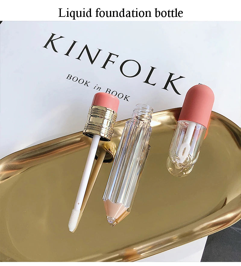 Mini Capsule Liquid Foundation Cosmetics Bottling Travel Portable Skin Care Bottle Pencil Refilable Bottle with Lip Brush Tool